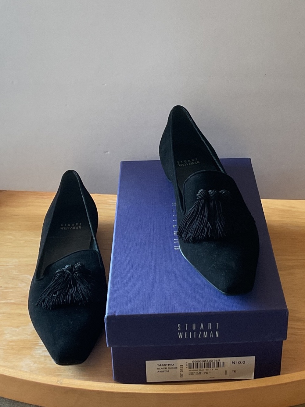 Stuart Weitzman Tasstrio Flats black suede 10